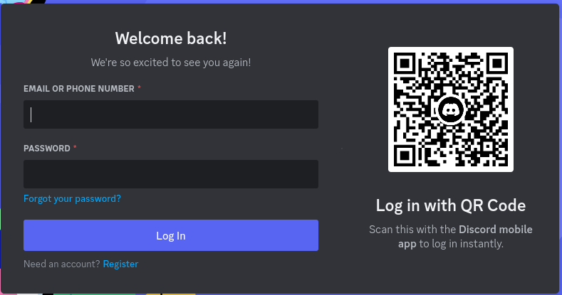 Discord login page